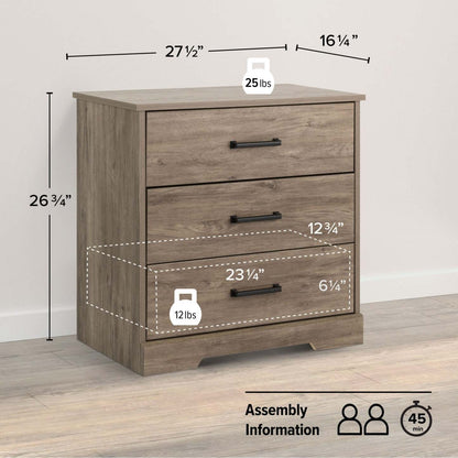 Prepac Rustic Ridge Farmhouse 3-Drawer Nightstand - Brown|Table de nuit champêtre Rustic Ridge de Prepac à 3 tiroirs - brune