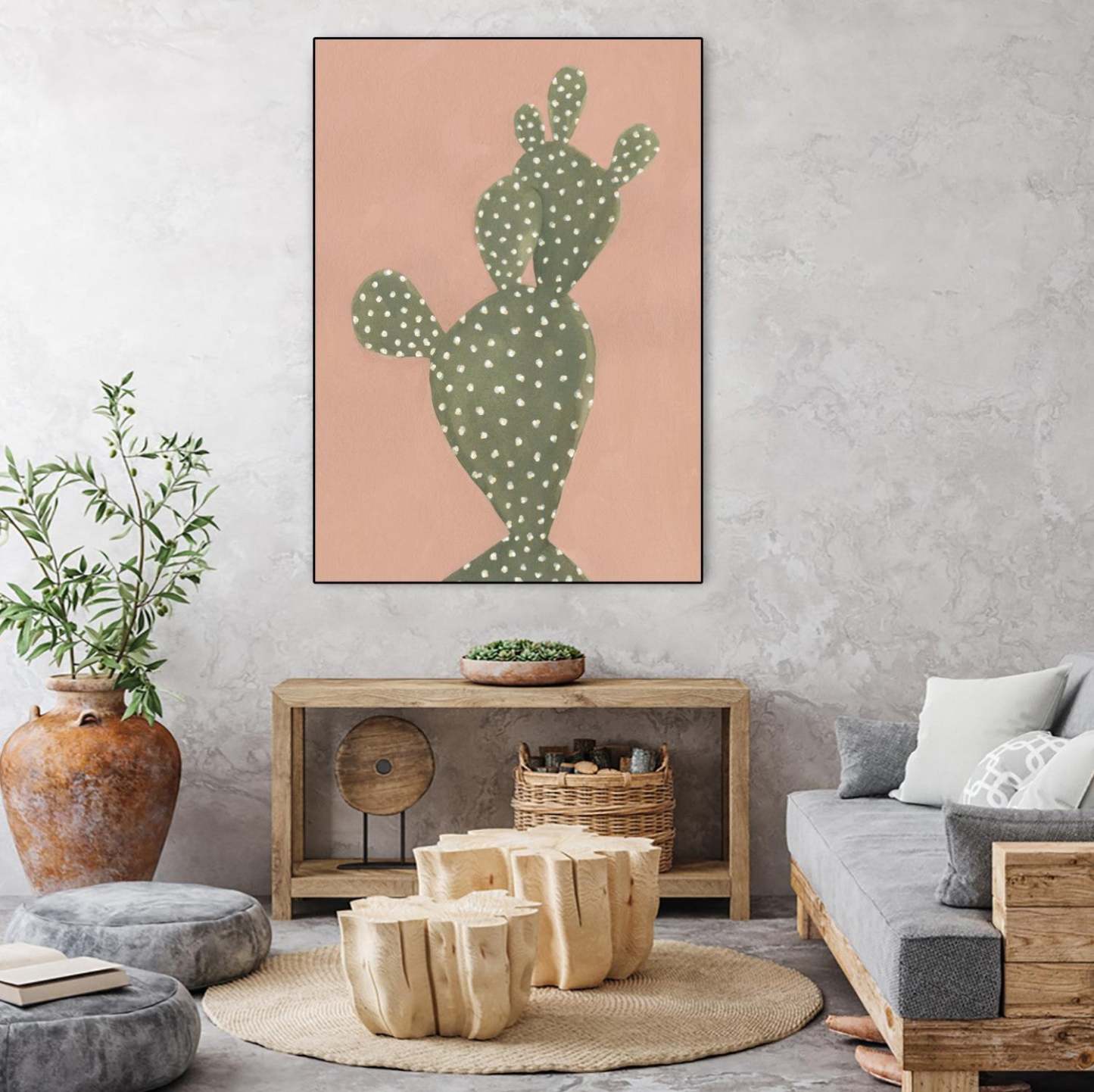 Œuvre d'art murale sur toile encadrée noire « Coral Cacti Ii » 24 x 32