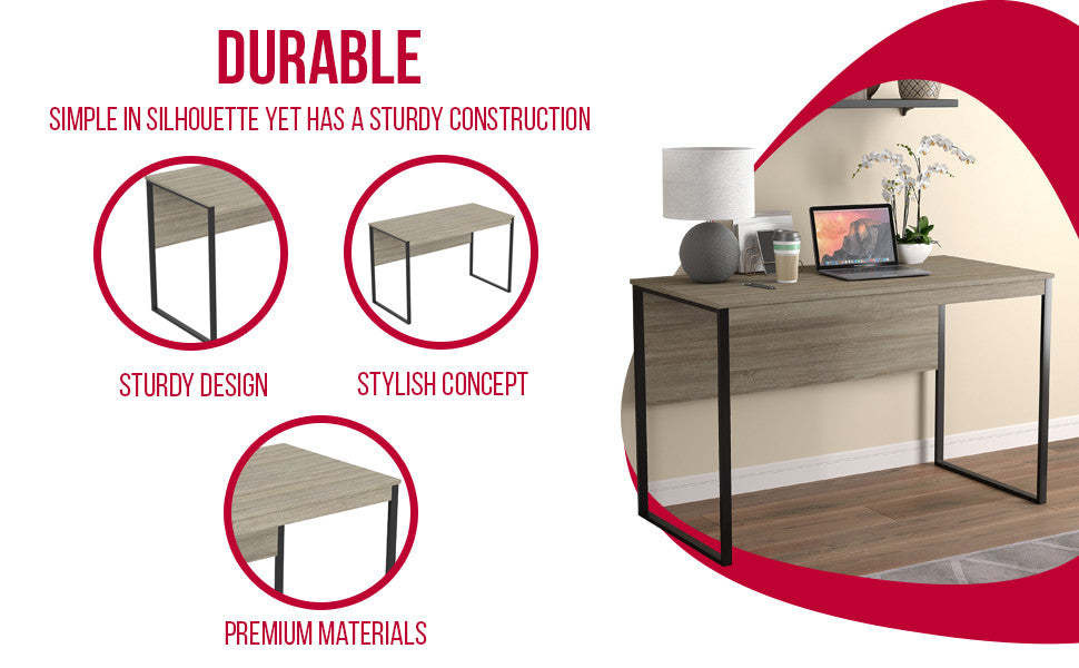 Bureau d'ordinateur 47" - Taupe foncé avec base en métal noir | Bureau d'ordinateur de 47 po - taupe foncé avec base en métal noir