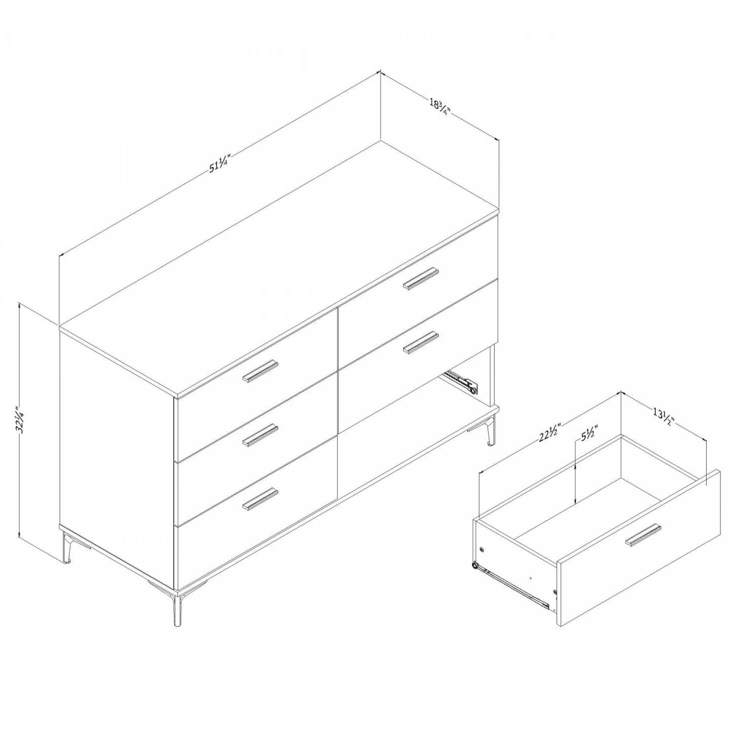 Commode Musano à 6 tiroirs avec pieds en métal - Chêne gris | Commode Musano à 6 tiroirs avec pattes en métal - chêne gris