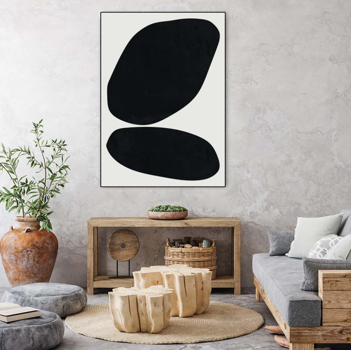 Œuvre d'art murale sur toile encadrée noire « Black Abstract Ii » 24 x 32