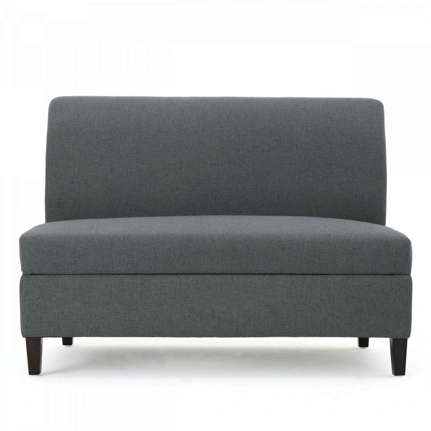 Haley Fabric Armless Loveseat With Hidden Storage And Wood Legs - Charcoal | Causeuse Sans Accoudoirs Haley En Tissu Avec Rangement Dissimulé Et Pattes En Bois - Charbon
