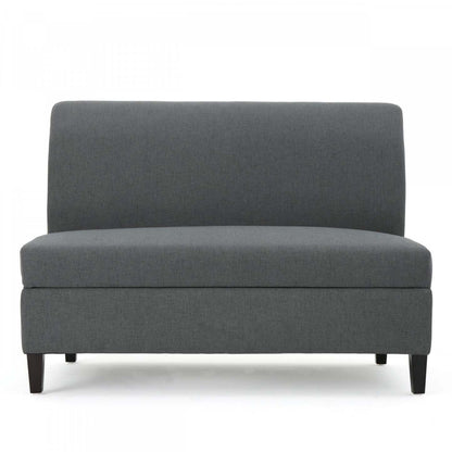 Haley Fabric Armless Loveseat With Hidden Storage And Wood Legs - Charcoal | Causeuse Sans Accoudoirs Haley En Tissu Avec Rangement Dissimulé Et Pattes En Bois - Charbon