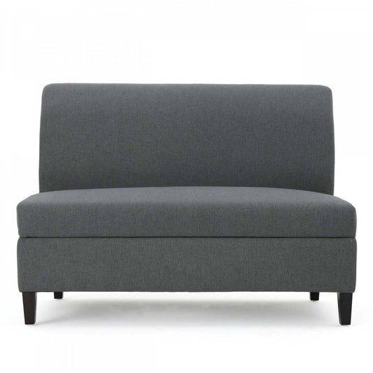 Haley Fabric Armless Loveseat With Hidden Storage And Wood Legs - Charcoal | Causeuse Sans Accoudoirs Haley En Tissu Avec Rangement Dissimulé Et Pattes En Bois - Charbon