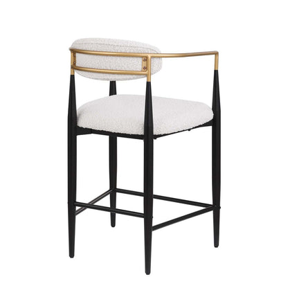 Ensemble De 2 Tabourets Hauteur Comptoir Tammy En Tissu Bouclé Avec Accents Dorés - Blanc
