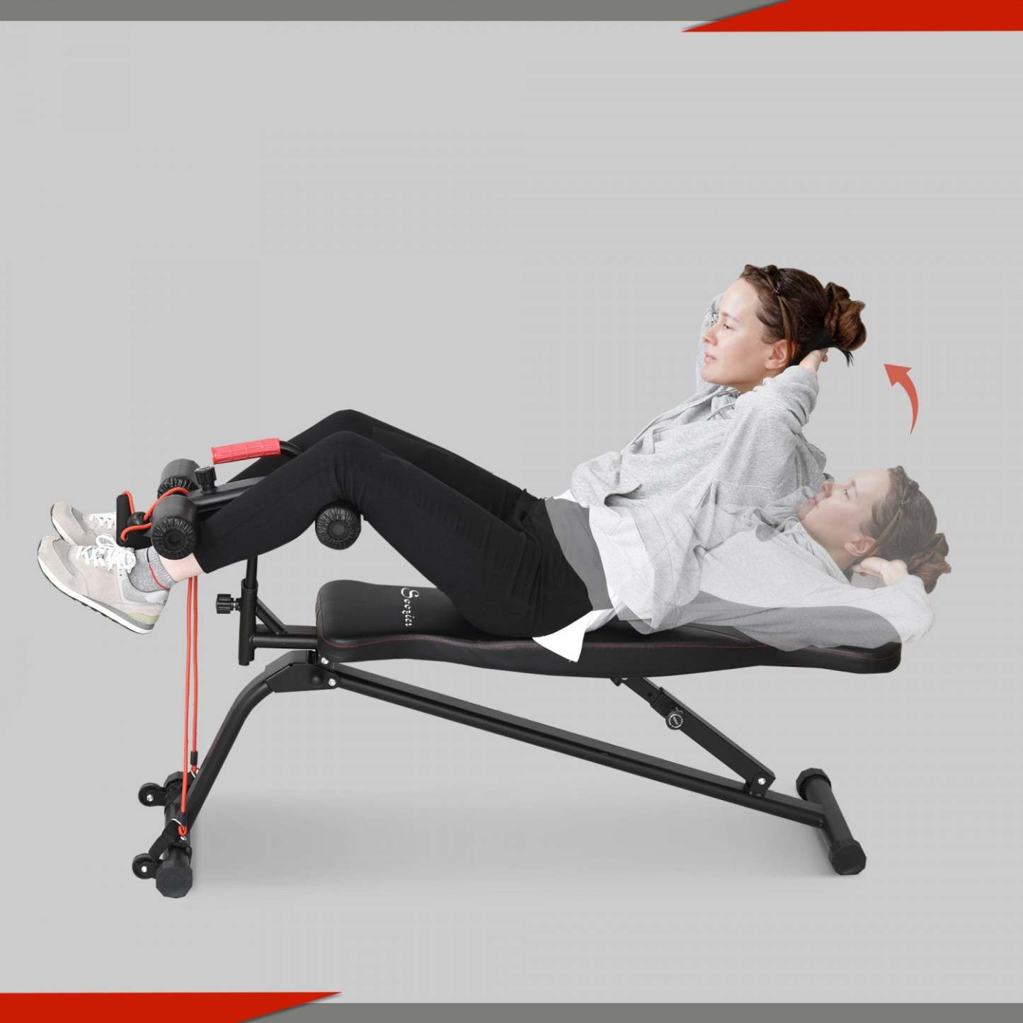 Soozier Banc Sit Up Pliable Avec Bandes Résistantes, Banc Incliné Avec 4 Hauteurs Réglables, Re|Soozier Banc Assis Et Haltères Multifonctionnel, Banc Utilitaire D'exercice Avec Corde Résistante Po