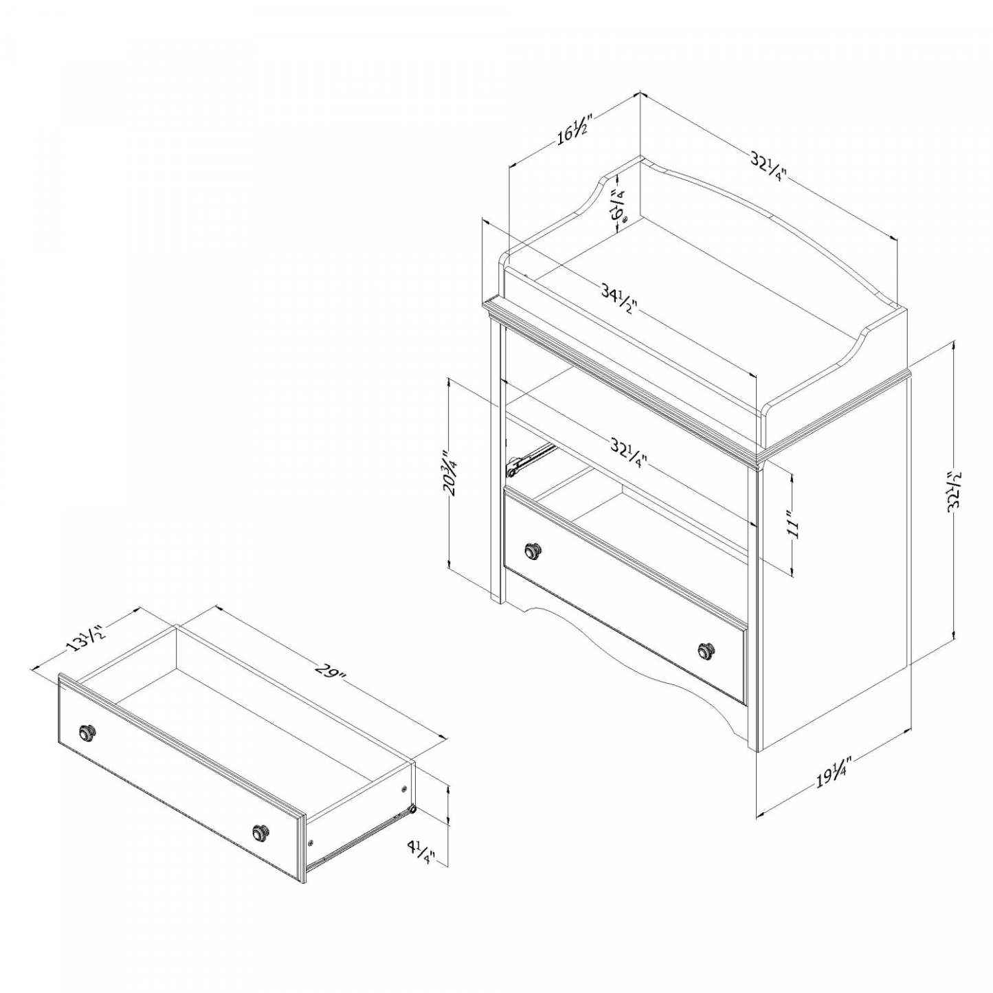 Table à langer Angel avec tiroirs et rangement ouvert - Blanc pur | Angel Table A Langer Avec Tiroirs Et Rangement Ouvert - Blanc Solide