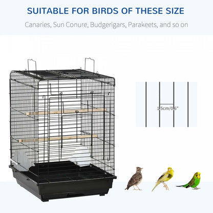 Pawhut 23 Cage à Oiseaux Volière Maison pour Perroquets Caillebotis avec Plateau de Jeu Ouvert et Bol d'Alimentation Perc|Pawhut 23 Cage A Oiseaux Parc Avec Plateau De Jeu Ouvert Et Bol D'alimentation Noir