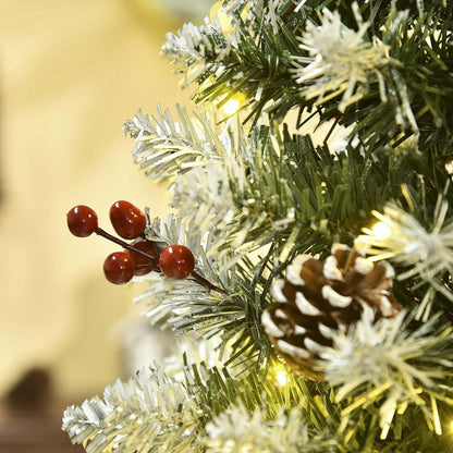 Homcom 6' Pré-éclairé Arbre de Noël Artificiel Flocké avec Pignes, Baies | Homcom Arbre de Noël Artificiel 300 Lumières LED et 618 Embouts
