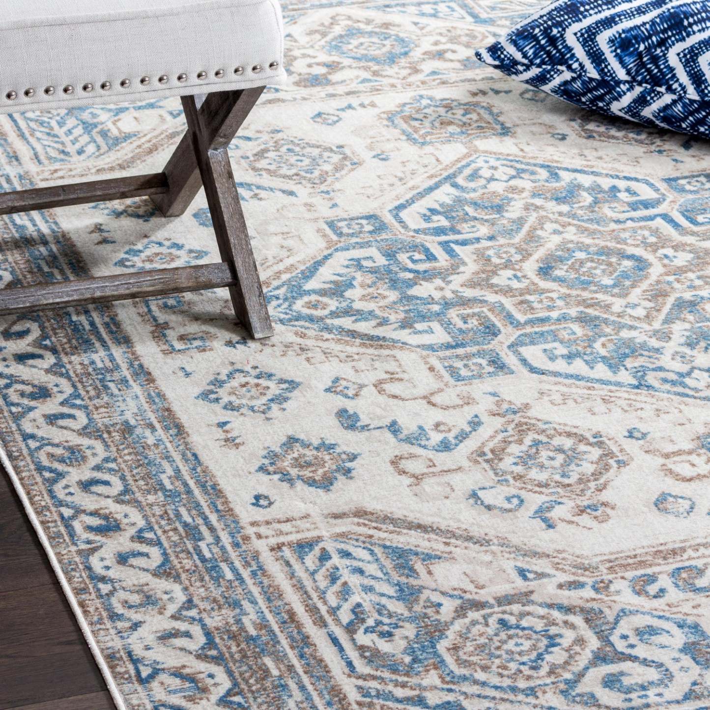 Tapis Shi Vin Bleu 3x5|Carpette Shi bleu rétro 3 x 5|D80GEFIG