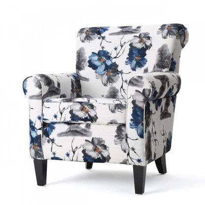 Pansy Floral Fabric Upholstered Accent Chair With Flared Arms And Wooden Legs,flower | Pansy Fauteuil D’appoint Tapise En Tissu Fleuri Avec Accoudoirs Evases Et Pieds En Bois, Fleuri