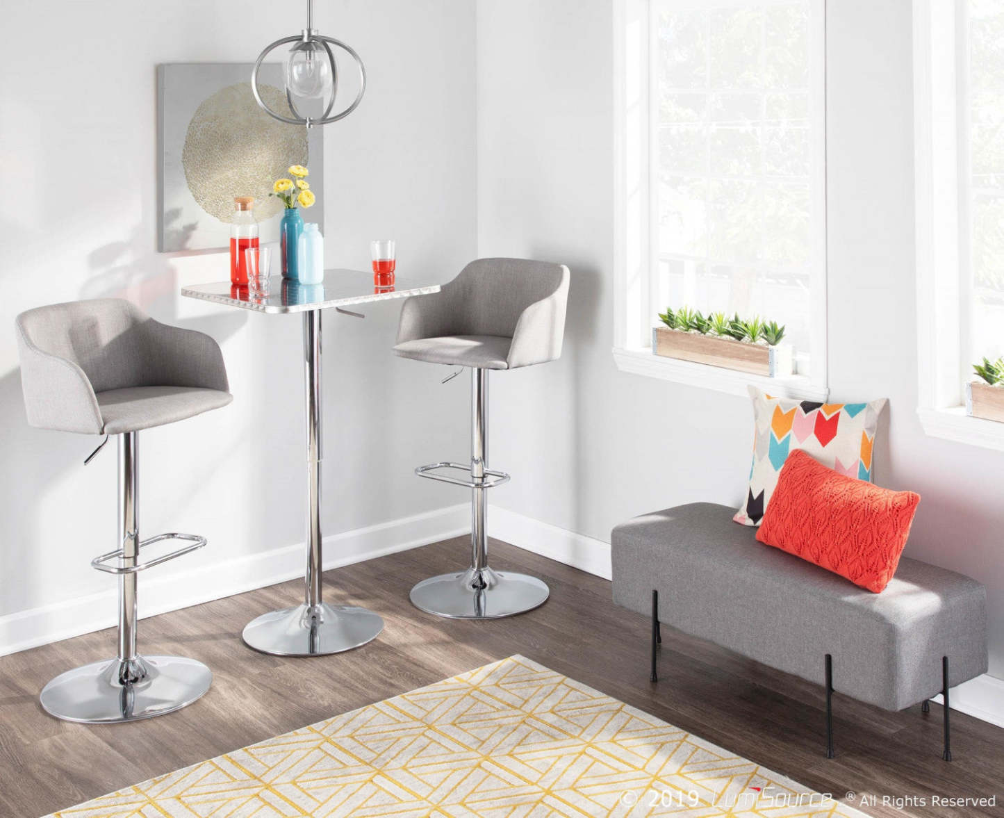 LumiSource Bistro Contemporary Adjustable Square Bar Dining Table - Argent|Table Bistro carrée réglable et contemporaine pour bar ou salle à manger - argent