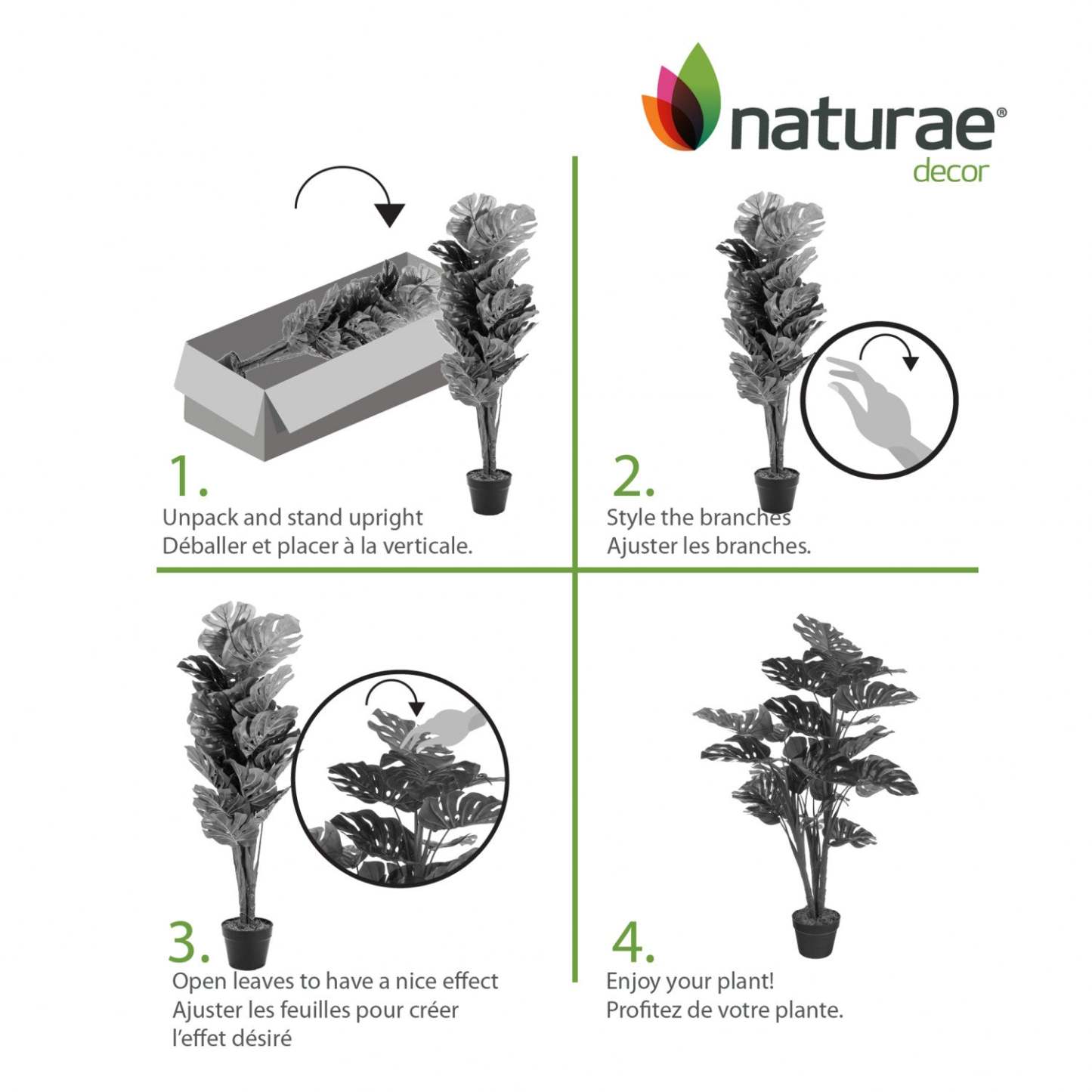 Monstera artificiel de 47 po en pot noir | Monstera artificiel de 47 po en pot noir | D10H7H54