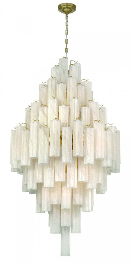 Lustre De Vestibule A 29 lampes Sophia, Laiton Et Verre Blanc Vaporeux De Style Tronchi