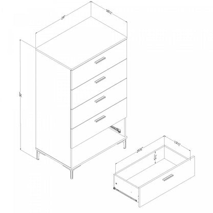 Commode Musano à 5 tiroirs avec pieds en métal - Chêne gris | Commode verticale Musano à 5 tiroirs avec pattes en métal - chêne gris