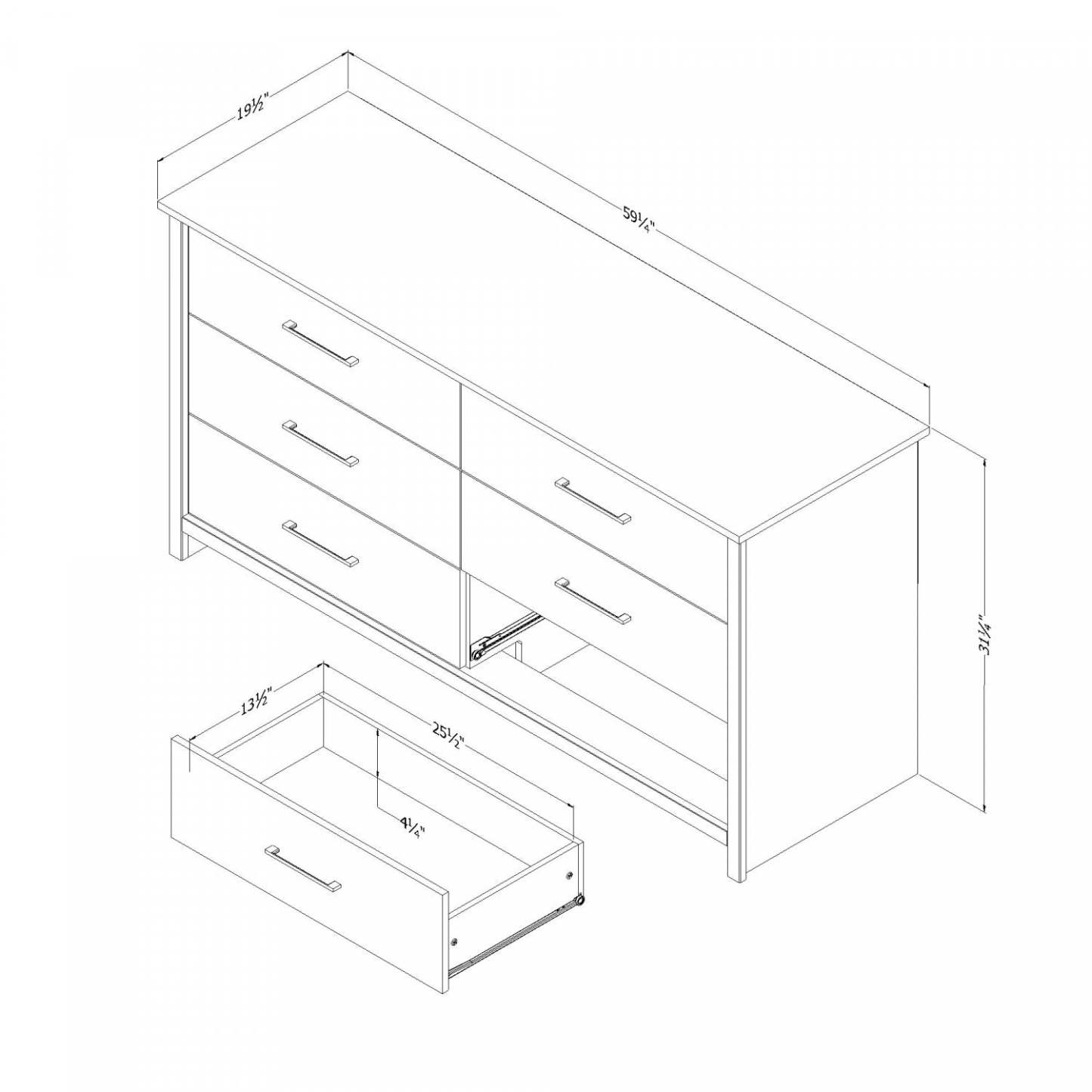 Commode Fernley 6 tiroirs - Pin blanc|Commode Fernley à 6 tiroirs - pin blanc