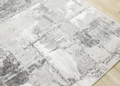 Carpette grise à motif abstrait lavable à la machine - 7 pi 10 po x 10 pi 6 po