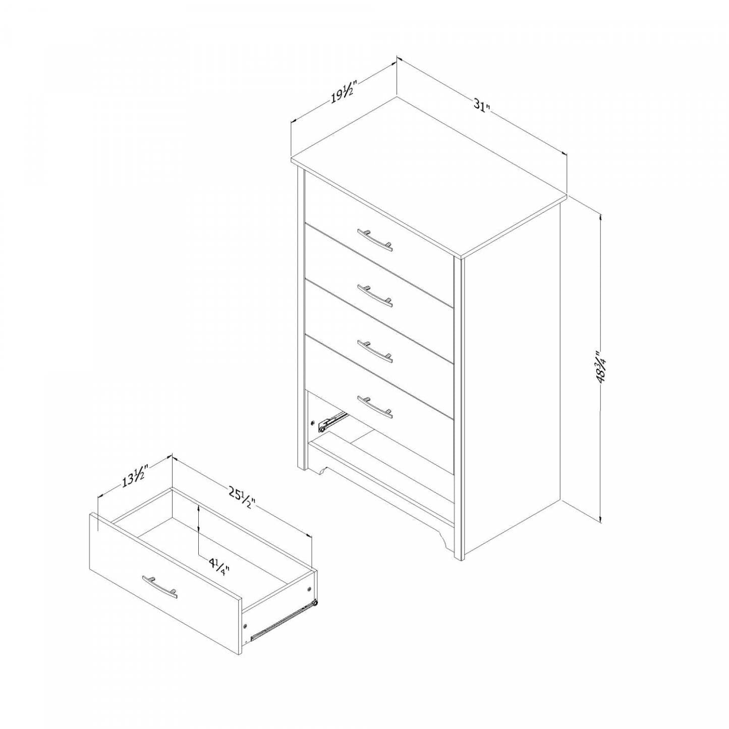 Commode Fusion à 5 tiroirs - Blanc Pur | Commode Fusion 5 Tiroirs - Blanc Solide