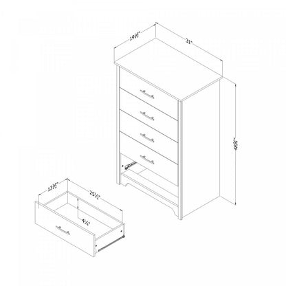 Commode Fusion à 5 tiroirs - Blanc Pur | Commode Fusion 5 Tiroirs - Blanc Solide