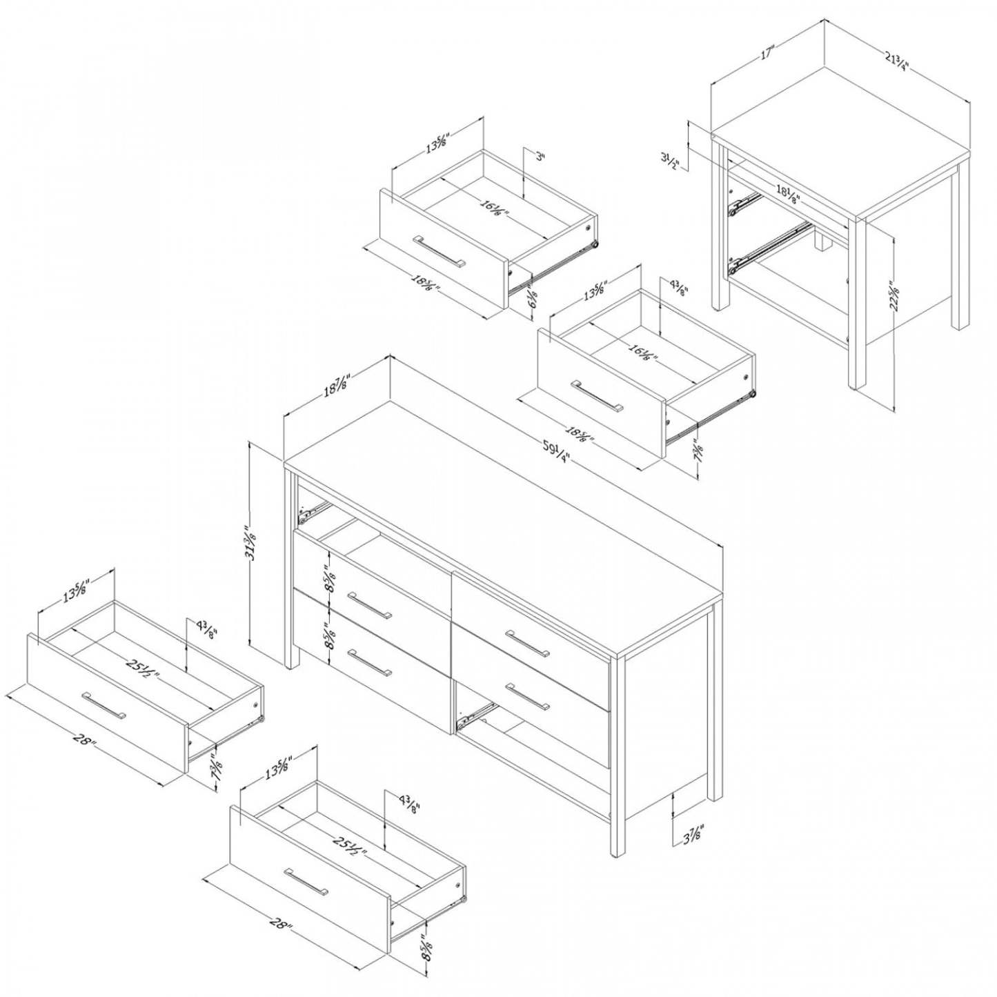 Ensemble commode et table de nuit à 6 tiroirs Gravity - Érable gris | Gravity Ensemble Commode 6 Tiroirs Et Table De Chevet - Erable Cendre