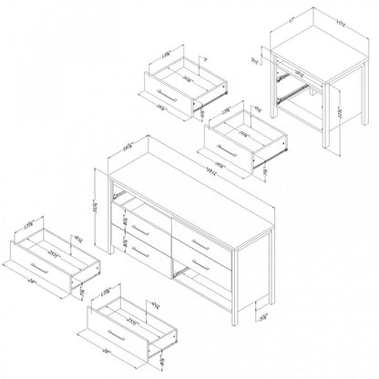 Ensemble commode et table de nuit à 6 tiroirs Gravity - Érable gris | Gravity Ensemble Commode 6 Tiroirs Et Table De Chevet - Erable Cendre