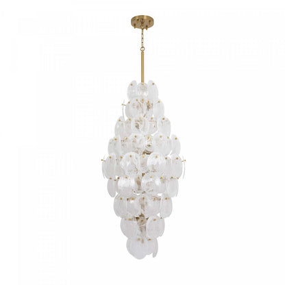 Lustre A 15 lampes Lily, Laiton Brosse Et Verre Genre Murano Blanc Vaporeux