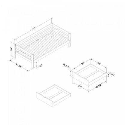 Lit de jour Sweedi en bois massif avec tiroirs de rangement, bois naturel - Lit simple South Shore