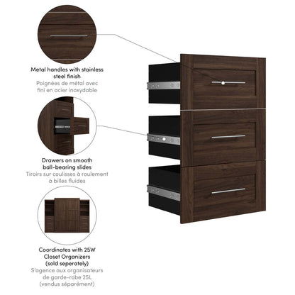 Bestar Pur 3-Drawer Set for Pur 25 Closet Organizer - Black Walnut|Ensemble de 3 tiroirs Pur de Bestar pour organisateur de garde-robe de 25 po - noyer noir