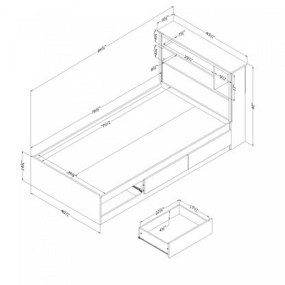 Ensemble lit et tête de lit bibliothèque Tassio Mates, chêne Nordik - Lit simple South Shore