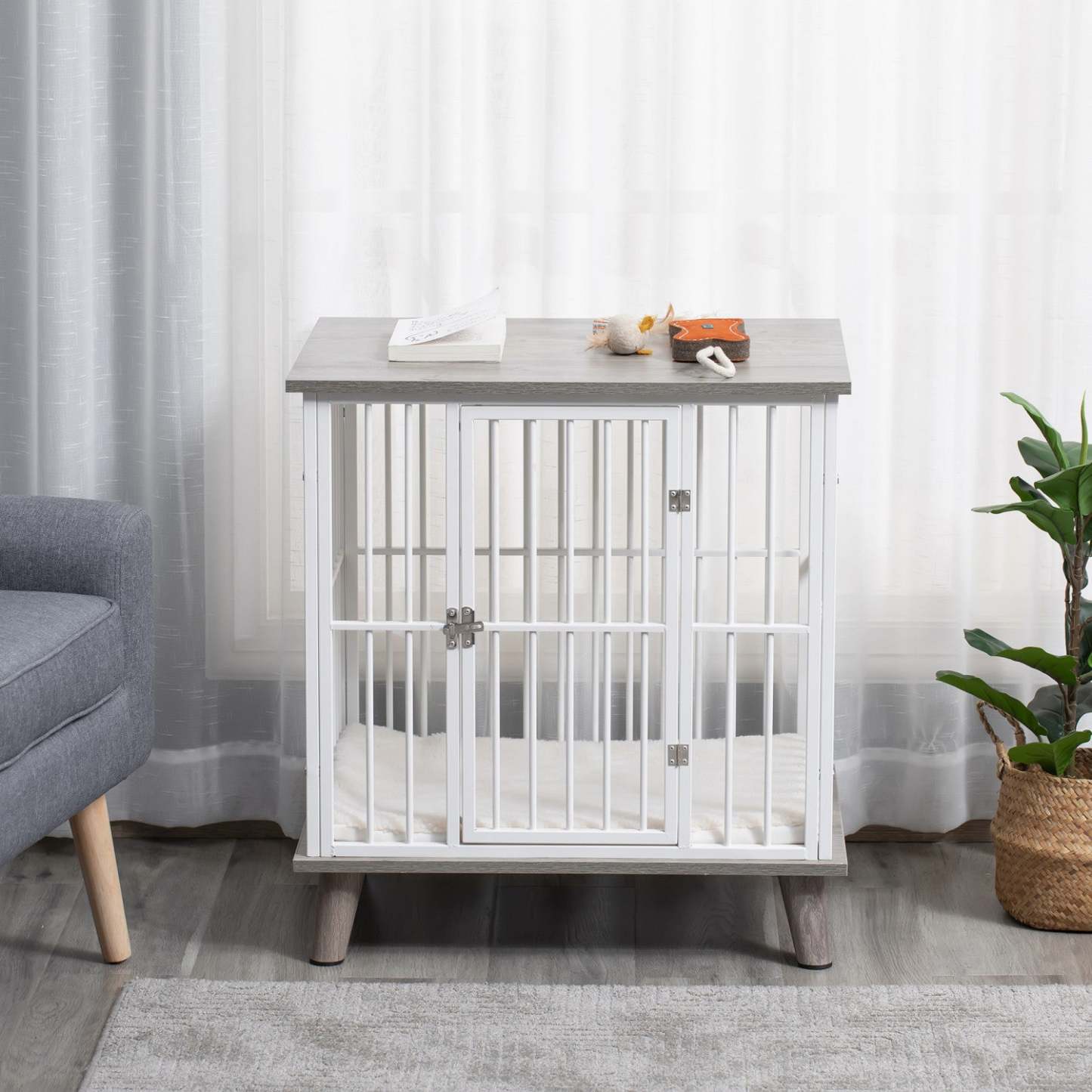 Pawhut Cage Pour Chien, Meuble Style Cage Pour Animaux, Table de Chevet, Maison Pour Chien Décorative, Avec Coussin Doux|Pawhut Cage Pour Chien Animaux Sur Pied Grand Coussin Amovible Porte Verrouillable En Acier Panneaux