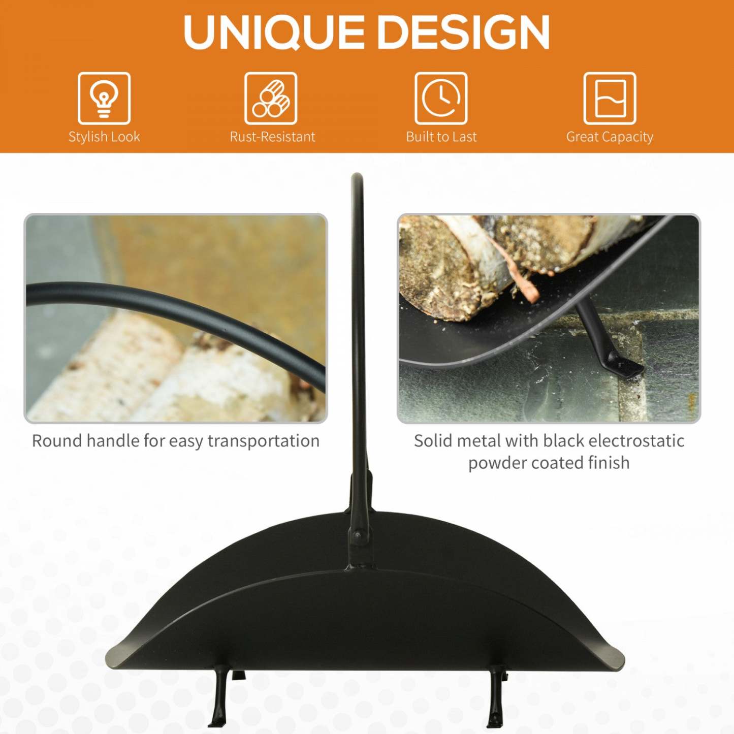 Outsunny 16 Porte-bûches De Bois De Chauffage Porte-bûches De Cheminée Courbé Porte-panier De Rangement En Bois Avec Poignée, |Outsunny 16 Porte-buches De Cheminee Incurve Porte-buches De Cheminee Porte-panier De Rangement En