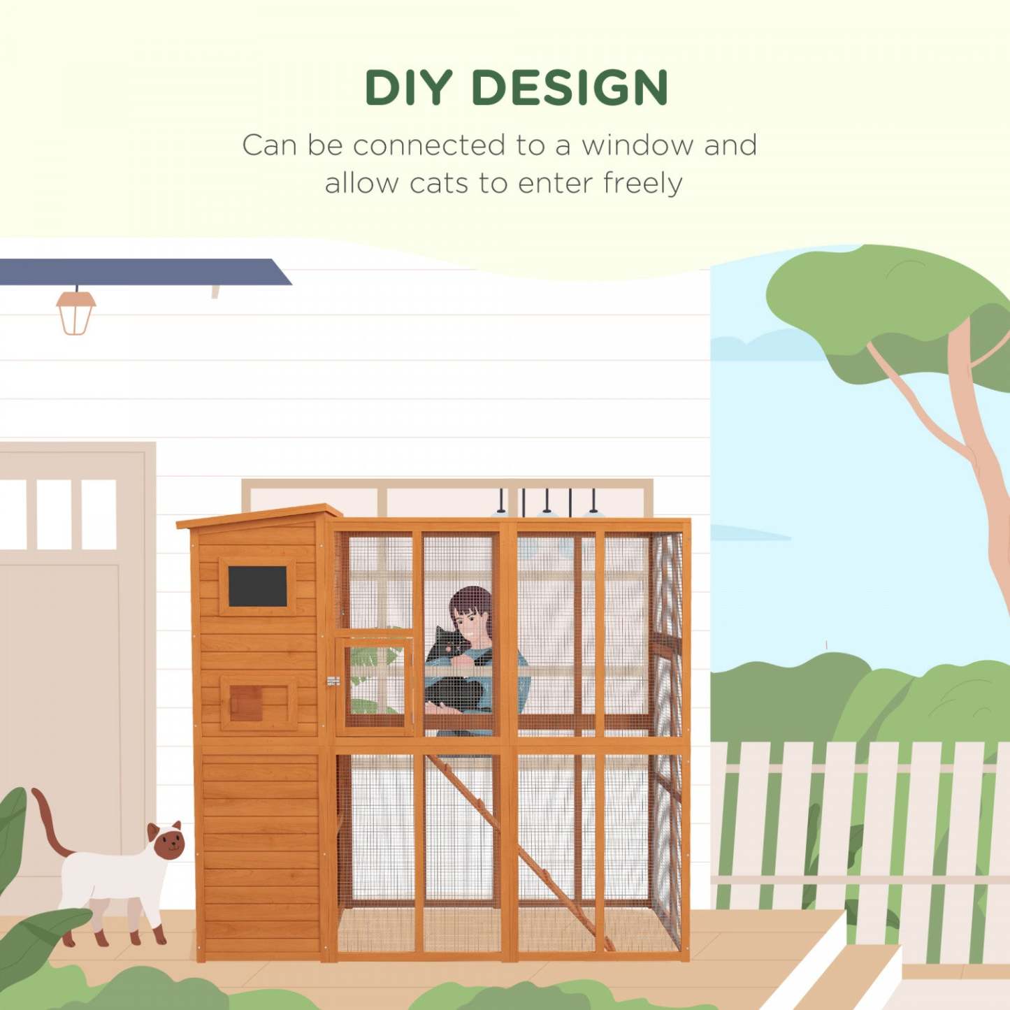 Pawhut Grande Catio Enclos Extérieur Pour Chats Résistant aux Intempéries Maison Pour Chats Avec Condo, Chat En Bois Intérieur