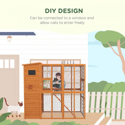 Pawhut Grande Catio Enclos Extérieur Pour Chats Résistant aux Intempéries Maison Pour Chats Avec Condo, Chat En Bois Intérieur