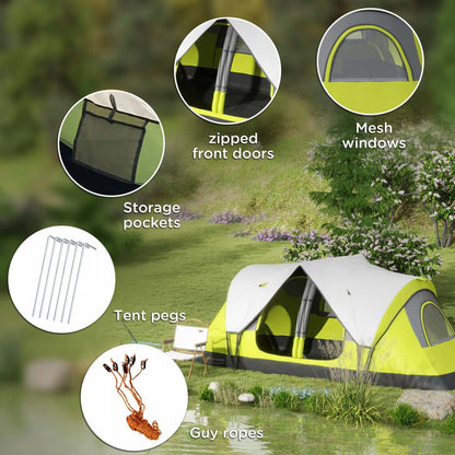 Outsunny Tente De Camping, Tente Pour 6 A 8 Personnes Avec 2 Chambres &amp; Imperméable Rainfly
