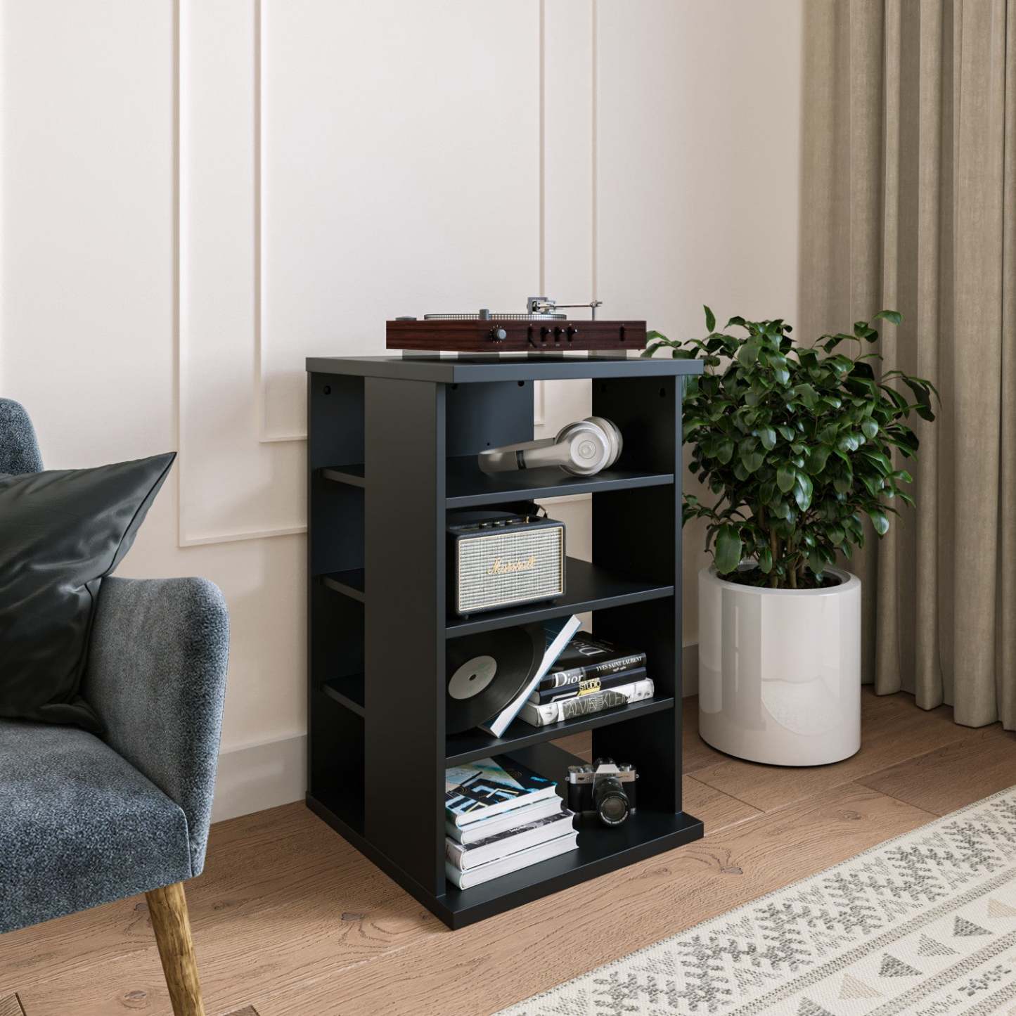 Nordika Jasper 4-Shelf Audio Tower Bookcase - Noir|Bibliothèque tour audio Jasper Nordika à 4 tablettes - noire