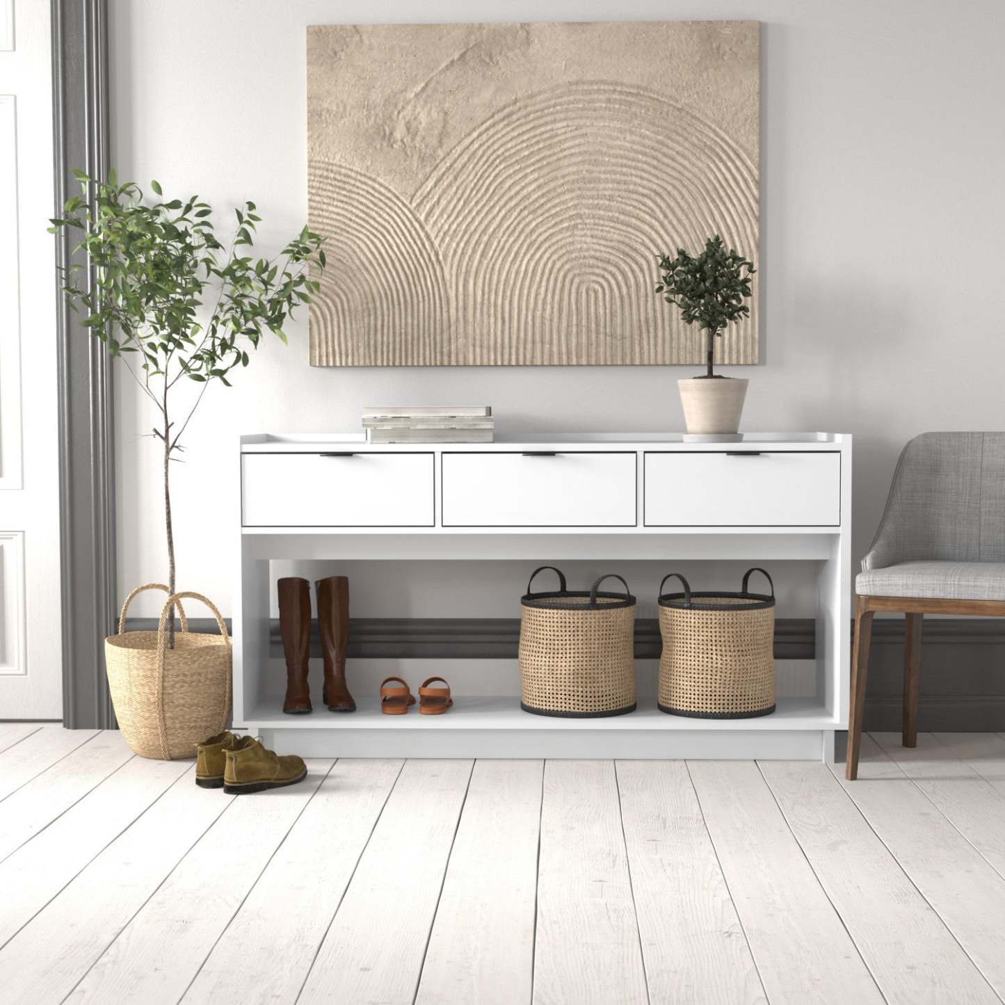 Prepac Simply Modern Buffet Console avec 3 tiroirs - Noir|Console Simply Modern de Prepac à 3 tiroirs - noire