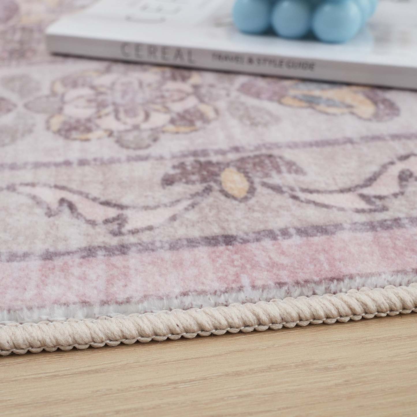 Tapis lavable antidérapant à poils courts rose turquoise 5'x7' | Tapis Rose Lavable Et Antidérapant À Poils Ras 5'x7'