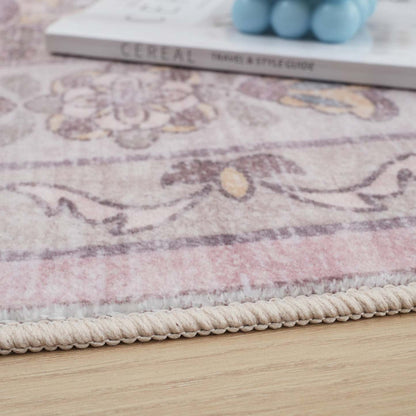 Tapis lavable antidérapant à poils courts rose turquoise 5'x7' | Tapis Rose Lavable Et Antidérapant À Poils Ras 5'x7'