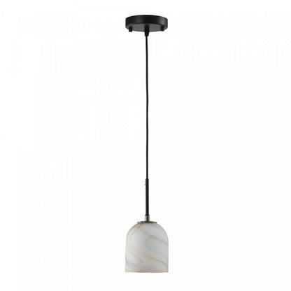 Luminaire suspendu Crema à 1 lumière, noir, laiton brossé avec lampe en verre de style albâtre | Suspension A 1 lampe Crema, Laiton Brosse Avec Verre Genre Albatre