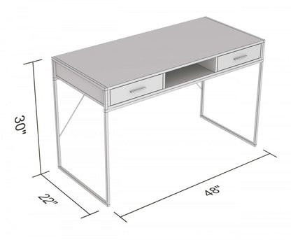 Bureau d'ordinateur de 48 po avec 2 tiroirs et 1 tablette - taupe foncé avec base en métal noir