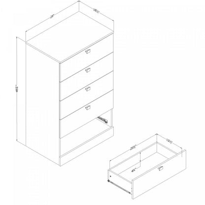 Commode Spark à 5 tiroirs - Blanc Pur | Commode verticale Spark à 5 tiroirs - blanc solide
