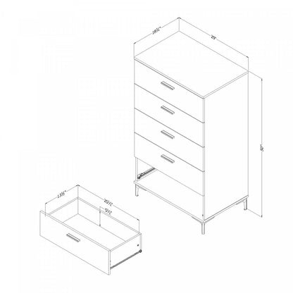 Commode 5 tiroirs Musano - Chêne Nordik|Commode verticale Musano à 5 tiroirs - chêne nordique