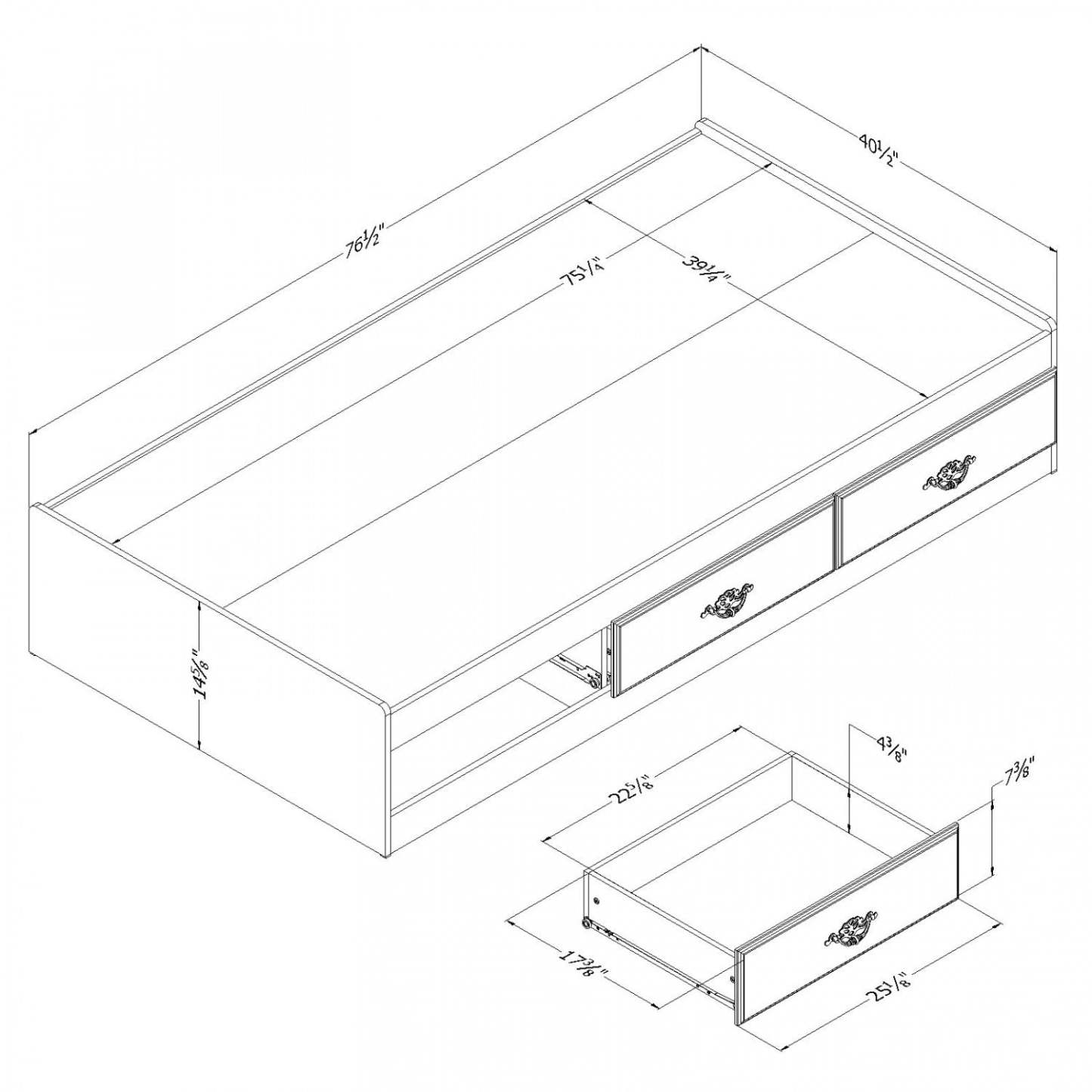 Lit coffre plateforme Ulysses Matelot à 3 tiroirs - Myrtille | Lit coffre Ulysses Matelot 3 Tiroirs - Myrtille