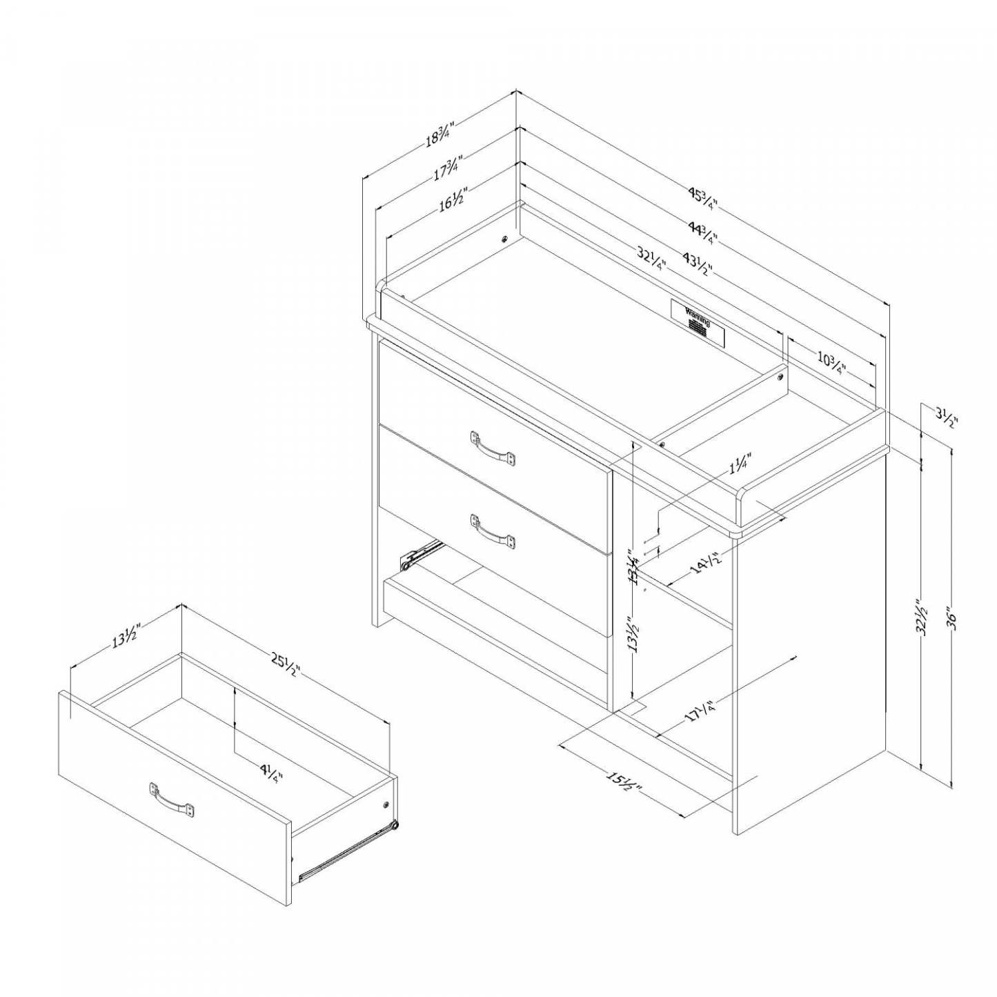 Table à langer Tassio à 3 tiroirs - Chêne vieilli | Table à langer Tassio à 3 tiroirs - Chêne vieilli