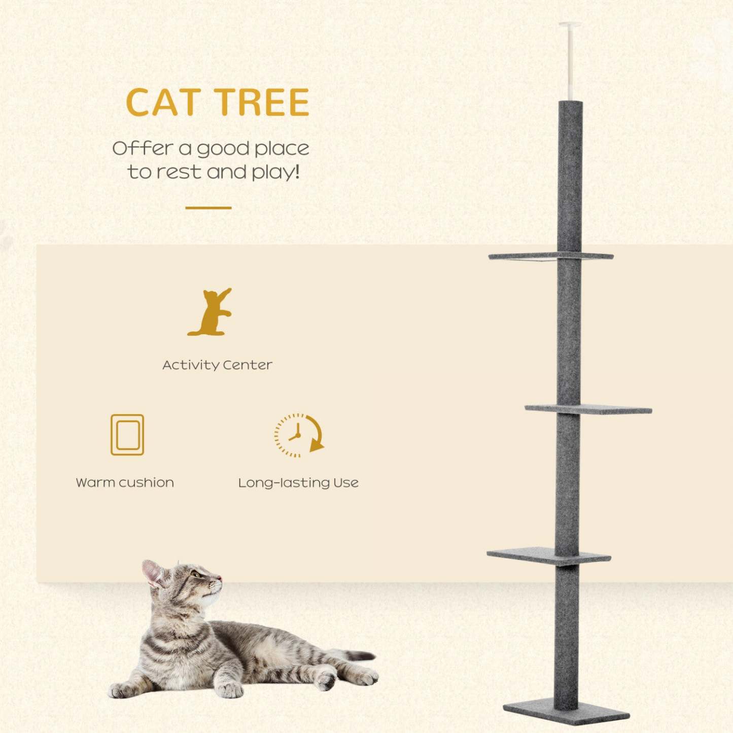 Pawhut 100 Arbre À Chat Du Sol Au Plafond Avec 3 Perchoirs Centre D'activités Pour Chatons Cat Tower Furniture