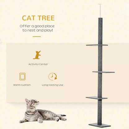 Pawhut 100 Arbre À Chat Du Sol Au Plafond Avec 3 Perchoirs Centre D'activités Pour Chatons Cat Tower Furniture