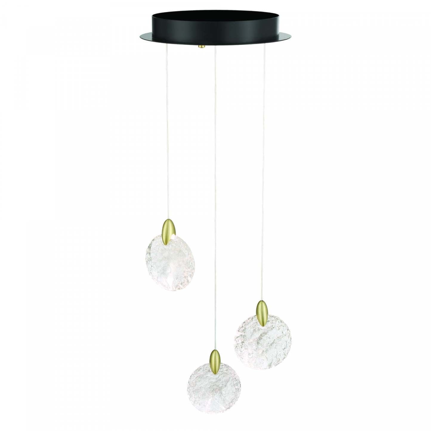 Suspension LED intégrée Snowflake à 3 lumières, laiton satiné | Suspension A 3 lampes A Del Integrees Snowflake, Laiton Satine