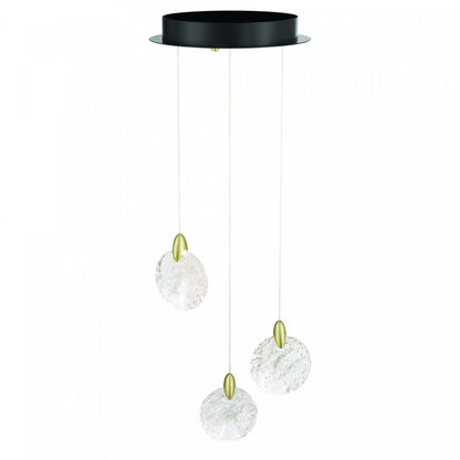 Suspension LED intégrée Snowflake à 3 lumières, laiton satiné | Suspension A 3 lampes A Del Integrees Snowflake, Laiton Satine