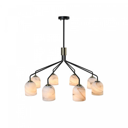 Lustre Crema à 8 lumières 34,25, noir, laiton brossé avec lampe en verre de style albâtre | Lustre A 8 lampes Crema De 34,25 po, Noir, Laiton Brosse Avec Verre Genre Albatre