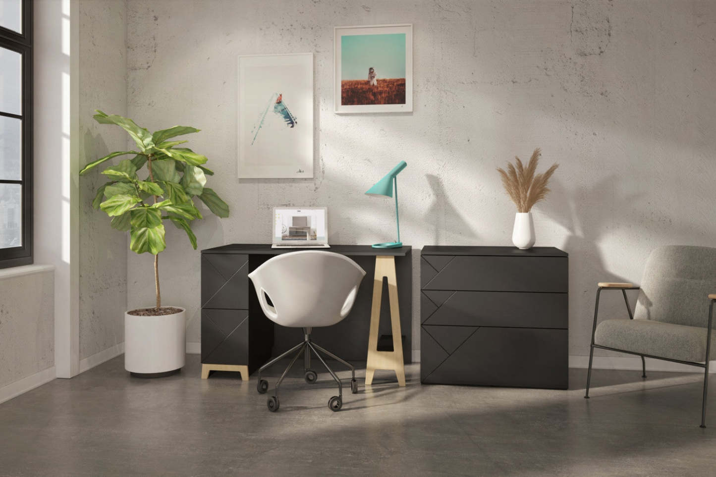 Bureau à 2 tiroirs Nordika Atypik - Noir | Bureau Atypik Nordika à 2 tiroirs - noir | D08H5671